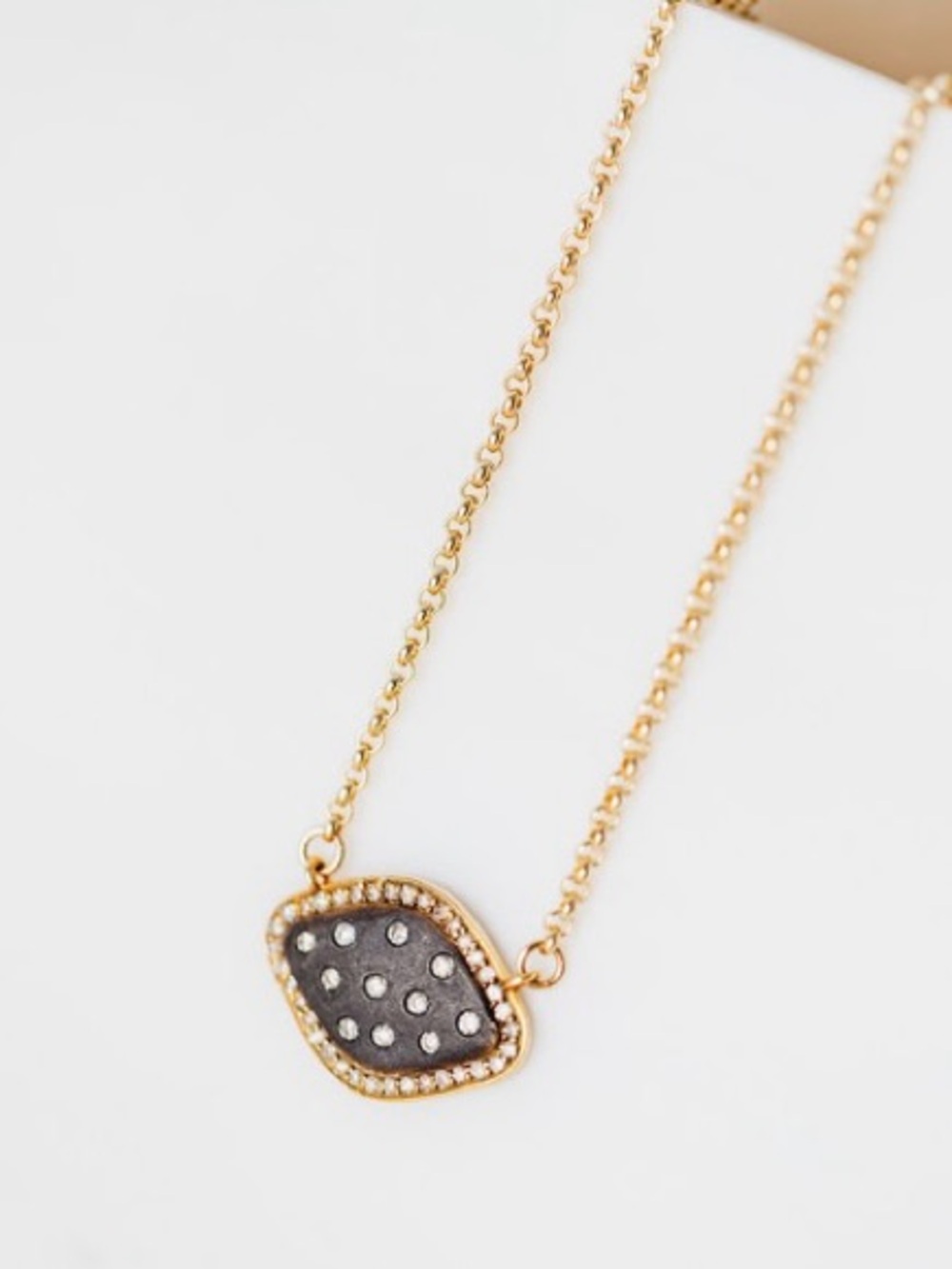 Mk Rowins Gold Chain Necklace with Black Pave Charm and Crystal Accents